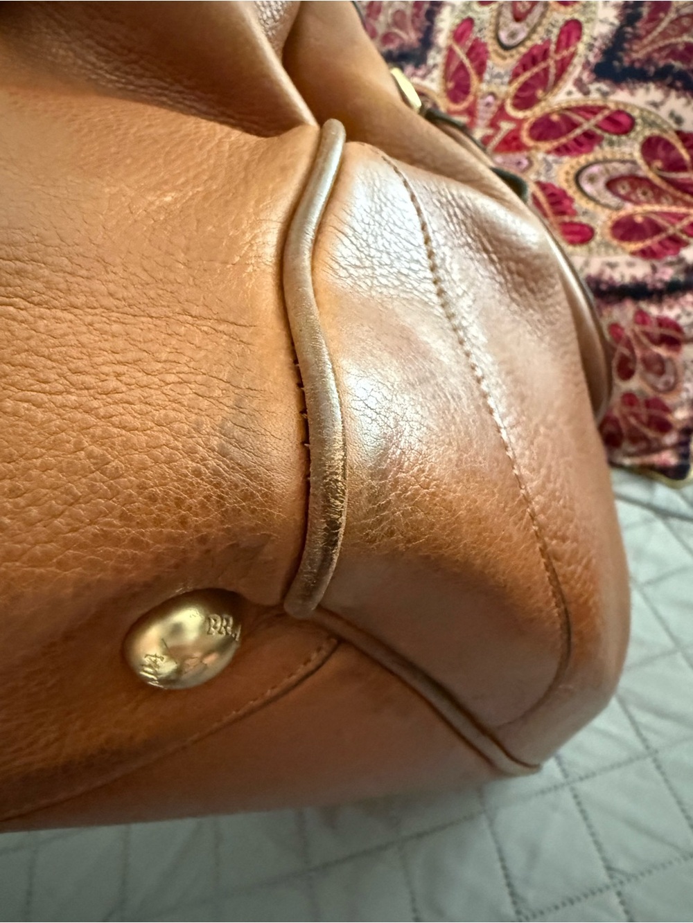 Prada Tan Leather Tote with Gold Hardware - Picture 9 of 16